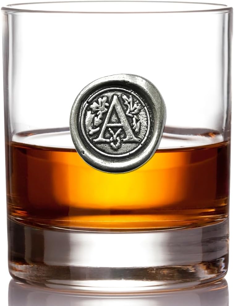 English Pewter Company 11oz Whisky Glass Tumbler with Monogram Initial - Personalised Gift with Your Choice of Initial (A) [MON101]