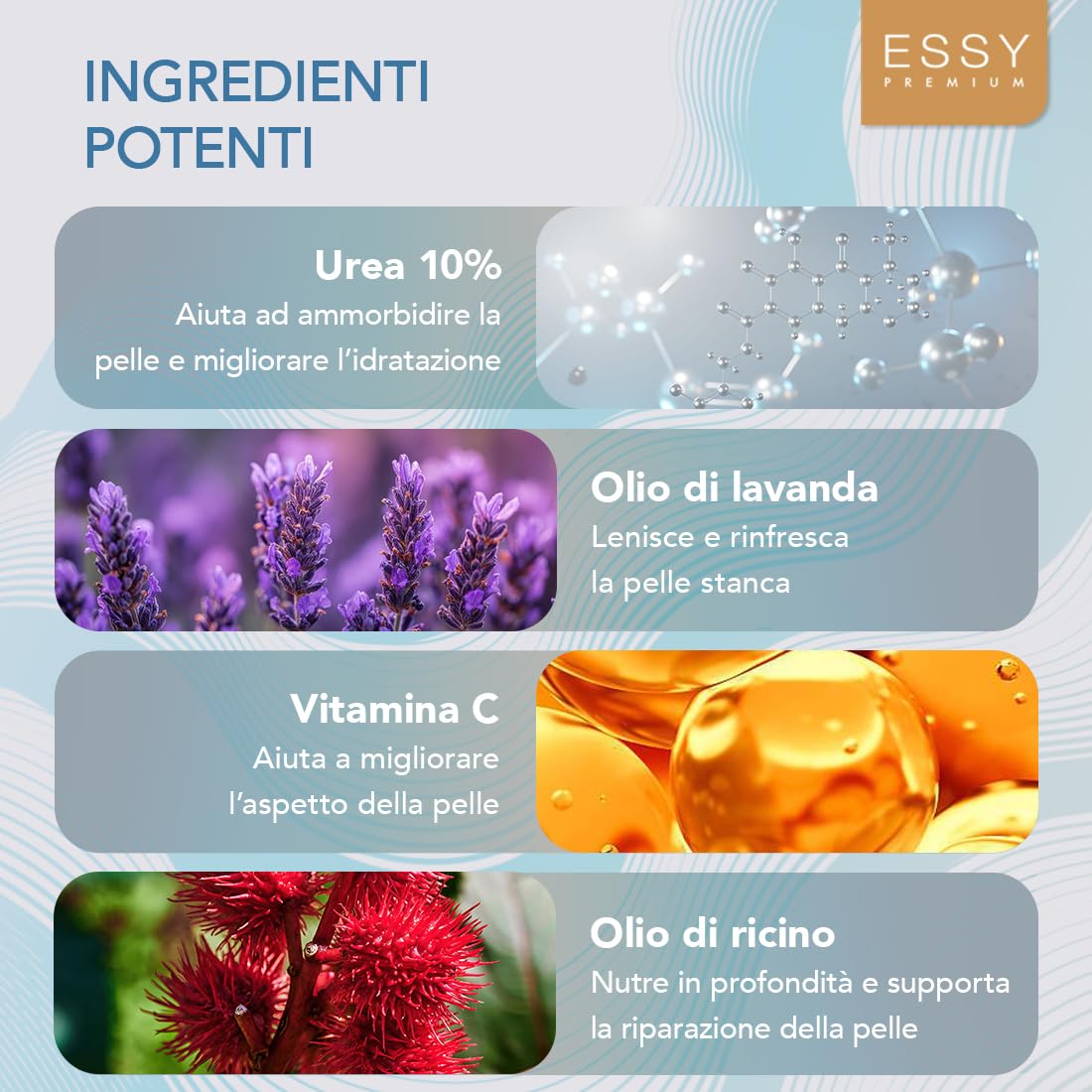 Essy Crema Piede, Crema Piedi Secchi Screpolati con Urea 10%, Idratante con Olio di Ricino per Piedi Ruvidi, Riparatore Talloni Screpolati per Nutrire e Ripristinare la Morbidezza, 125 ml