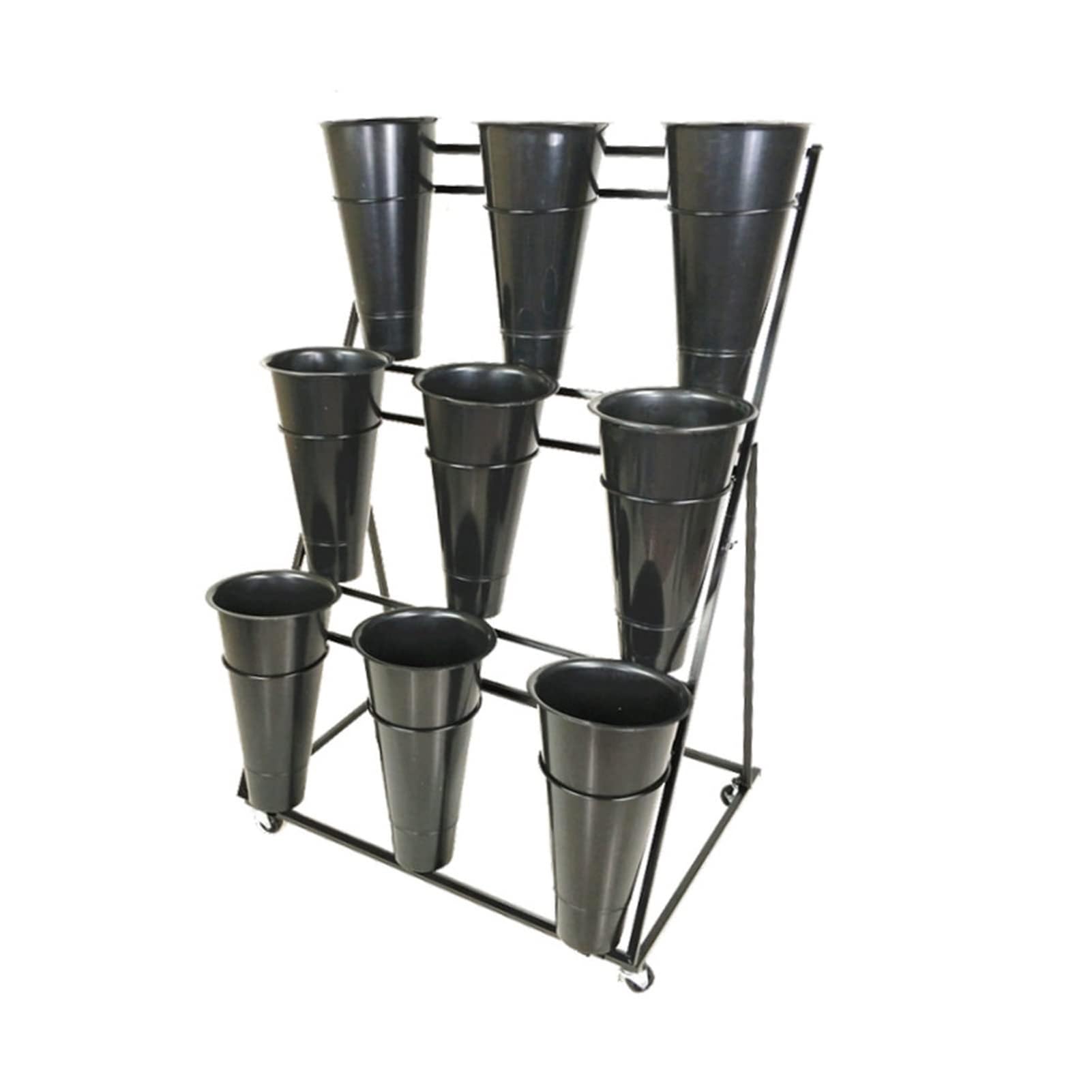 XBTGS Flower display stand - indoor plant stand, heavy-duty mobile metal plant stand with wheels and bucket, home flower pot stand, wrought iron flower cart with whee,Black-9 Bucket
