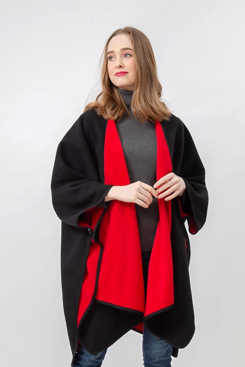 BYOS Women’s Winter Stylish Oversized Solid Plaid Fleece Poncho Blanket Wrap Cape - Image 2