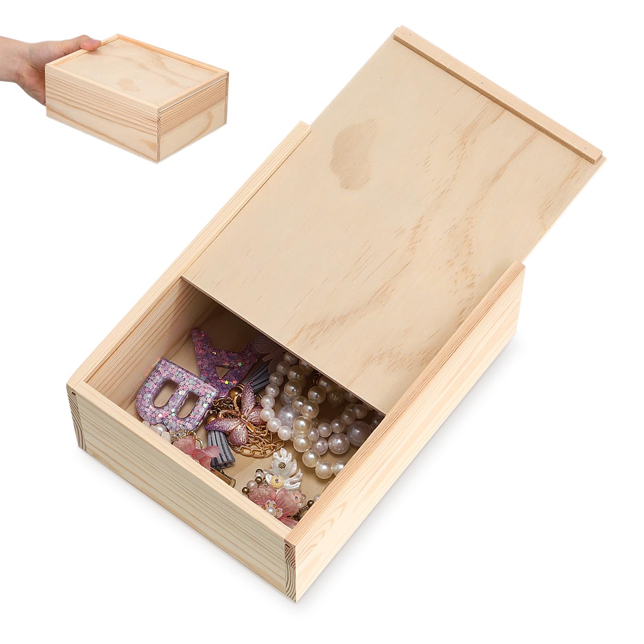 STOBAZA Wood Box with Slide Lid, Blank Natural Wooden Storage Box, Unfinished Wood Case for Keepsakes Jewelry Card Diy Art Craft Hobbies Home Storage Birthday Party, 7. 87x5. 91x3. 15in