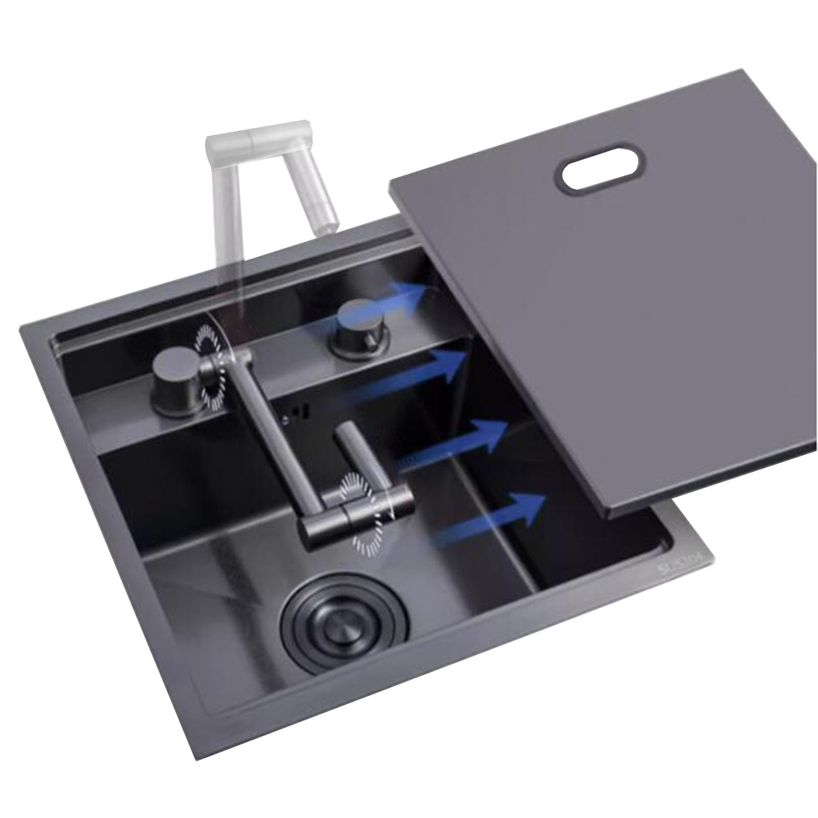 Évier de cuisine invisible noir 32x39 cm pour camping-car