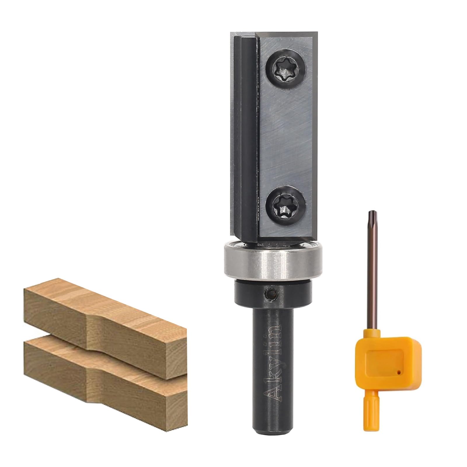 Wendeplatten Bündigfräser 8mm Schaft，4-seitigen Austauschbare Hartmetall Klinge，Bündigfräser Oberfräse mit Kugellager Holzfräser für Kantenbearbeitung