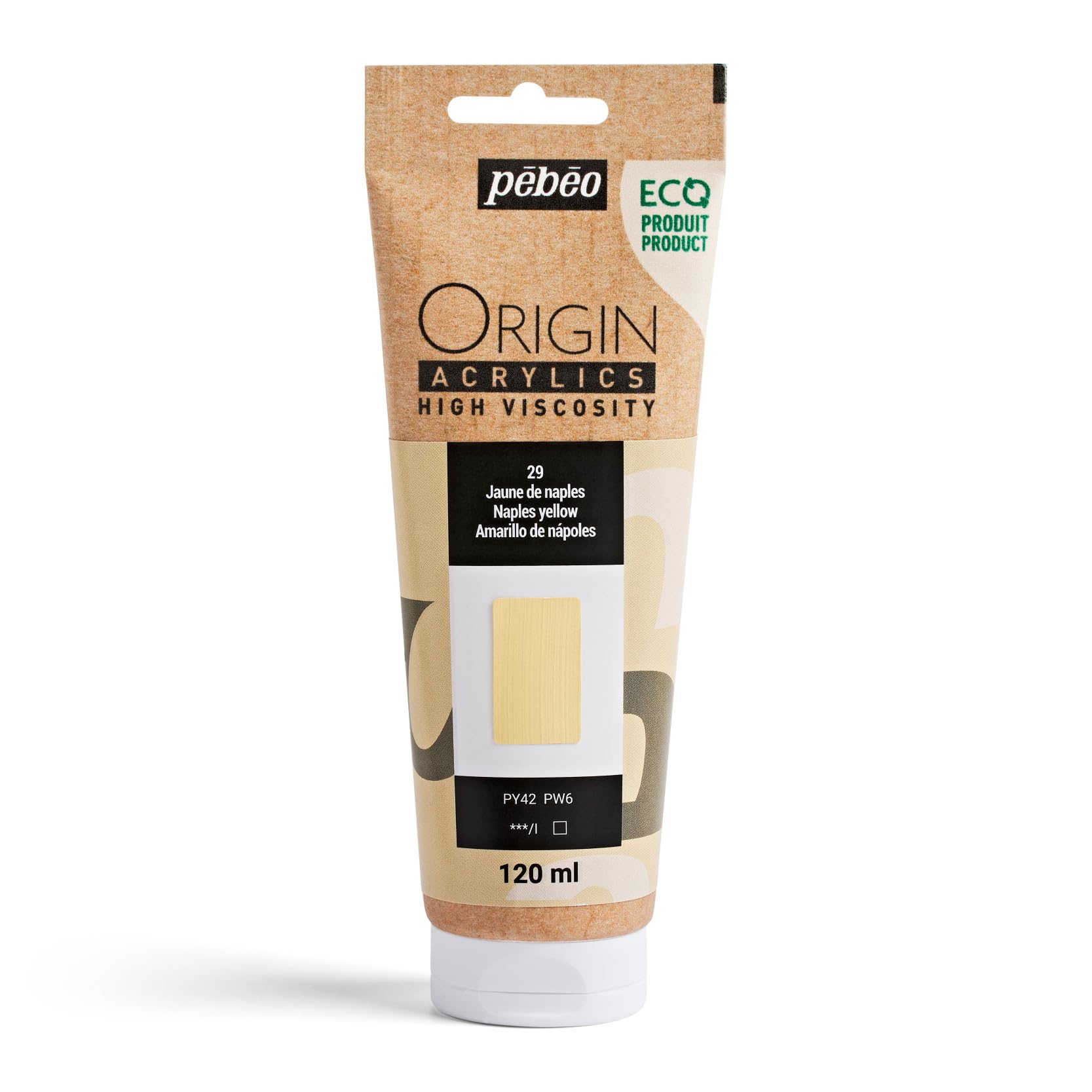 PEBEO - Origin Acrylics 120 ml - Eco-designed Acrylic Paint - High Viscosity - Matt Finish - 100% Recycled Binder - 96% European Raw Materials - Naples Yellow — image 1