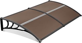 MCombo 116 inch / 78 inch / 39 inch Window Awning Outdoor Polycarbonate Hollow Sheet Door Patio Canopy (40''x80'', Dark Br...