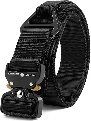 FAIRWIN Cinturones tácticos para hombres, cinturón de seguridad de nailon para hombres con hebilla de liberación rápida con anillo en V