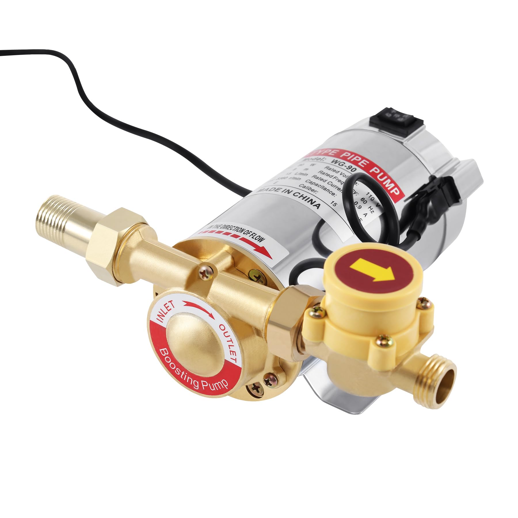 90W Water Pressure Booster Pump, 110V 15PSI Automatic Home Booster Pump with Water Flow Switch, ‎25 L/min Home Water Pump for Household Bathroom Shower Kitchen