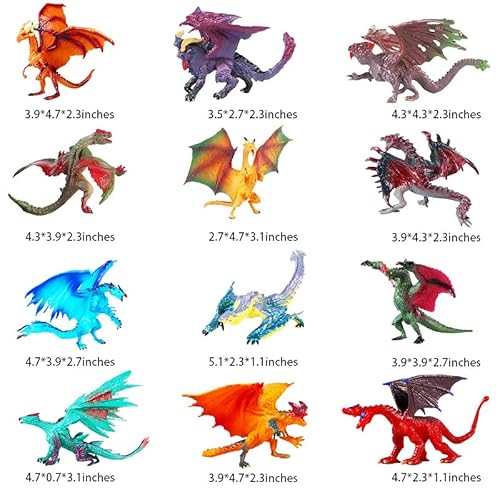 Hiawbon 12 Pcs Mini Dragon Figurine Kit 3 Inch Realistic Hand Painted Dragon Models Plastic Magic Dragon For Birthday Party Favors Cupcake Toppers #TOP1
