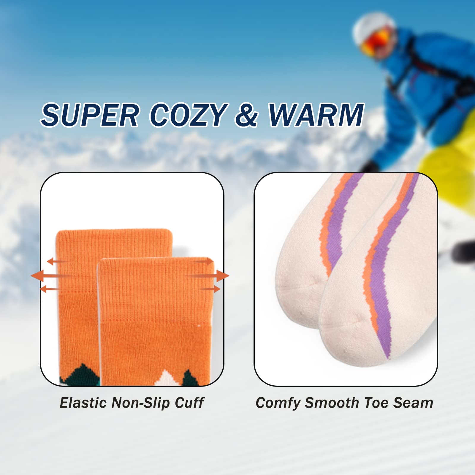Lot de 3 paires de chaussettes de ski chaudes pour garçons - Chaussettes thermiques confortables pour garçons