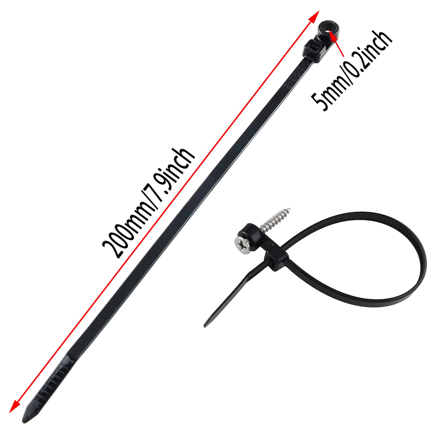 Kabelbinder Set – 100 Stück, 5x200 Mm, Schwarz, Mit Schraubloch, Nylon, UV-beständig, Für Haus & Garten
