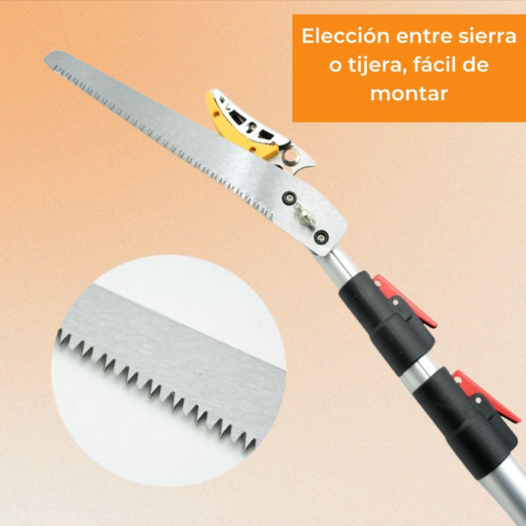 Tijeras De Podar Telescópicas - Tijeras De Rosas Y De Flores - Sierra De Ramas - Hoja De Sierra - Cincel - Acero Inoxidable - Rojo Y Metal - Longitud Ajustable 130 A 220 Cm