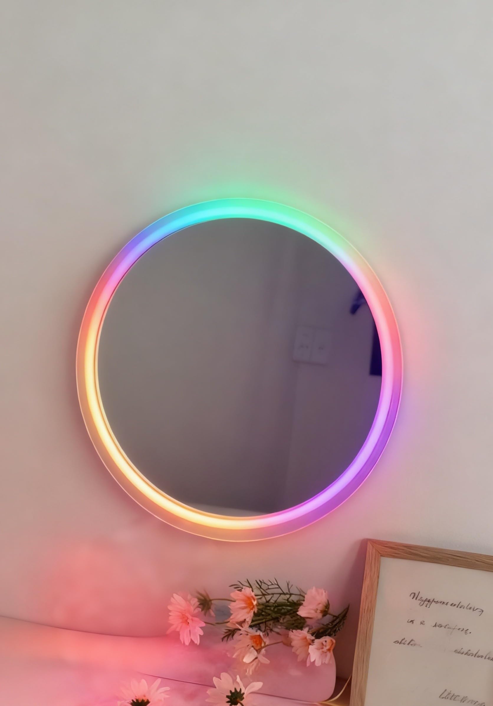 Miroir Rond RGB Néon Déco Murale Chambre Coiffeuse Dressing Salon