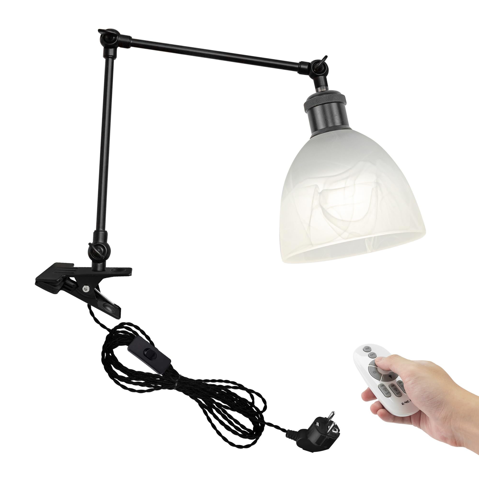 Industrial Klemmleuchte mit Fernsteuerung, Einstellbar Clip auf Schreibtisch Leselampe,Dimmbar Clamp Nachttischlampe mit Flexarm für Schreibtisch Nachttisch Regal- TD/1151B