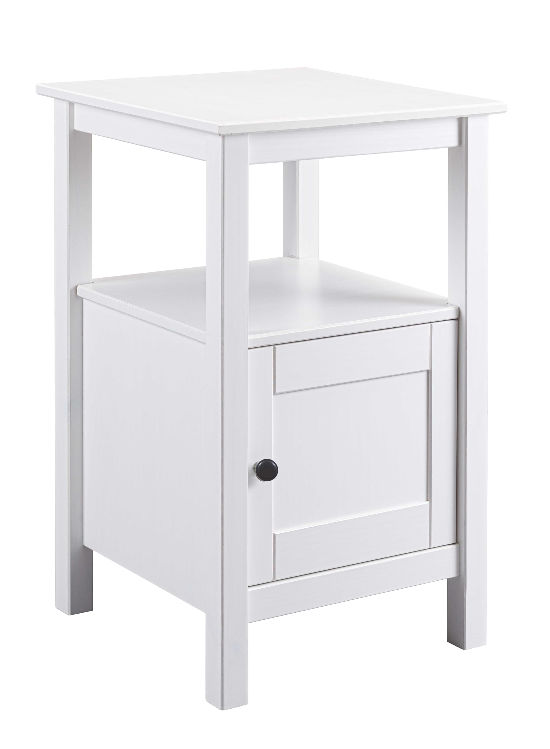 Inter Link - Tavolino – Legno massello – 1 anta e 1 ripiano – Tavolo portaoggetti – Mobili spazio – Stile rustico – Comodino – Tavolo corridoio laccato bianco – 1T