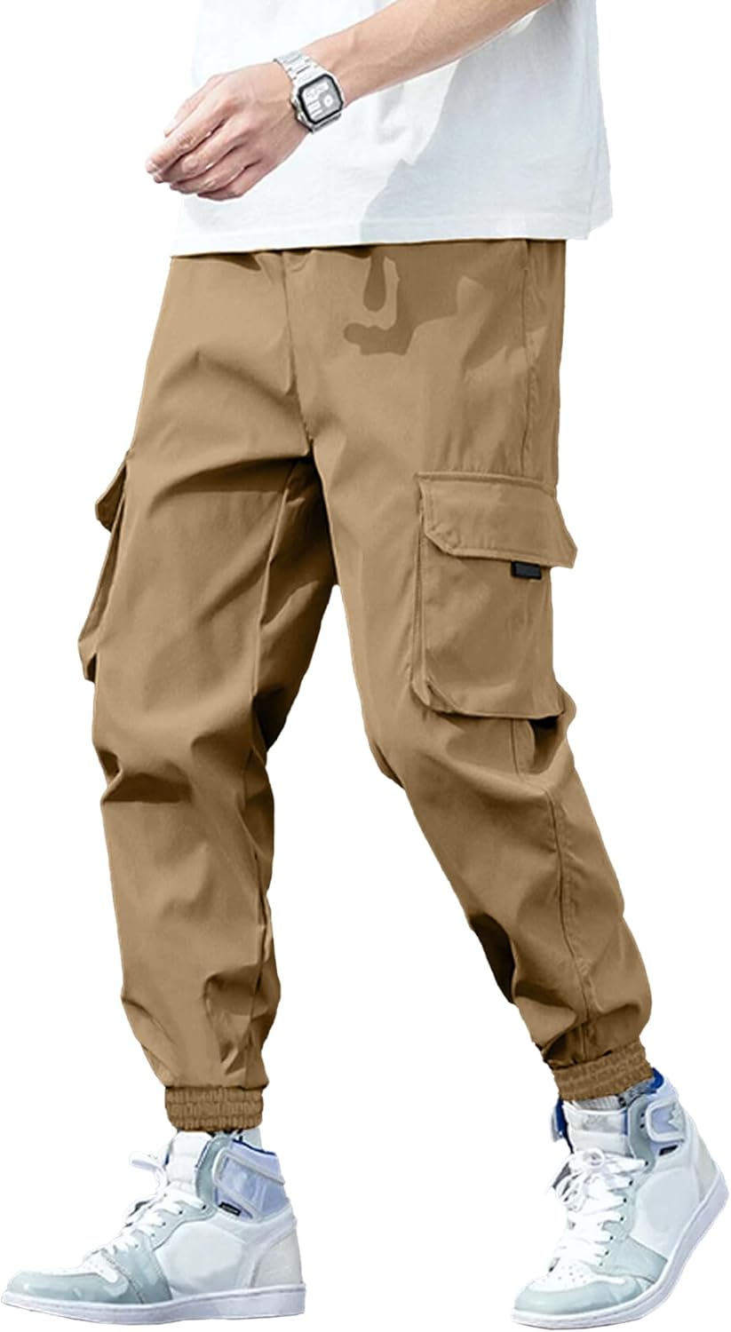 HOTake Men's Stretch Cotton Cargo Pants Elastic Waist Cargo Joggers