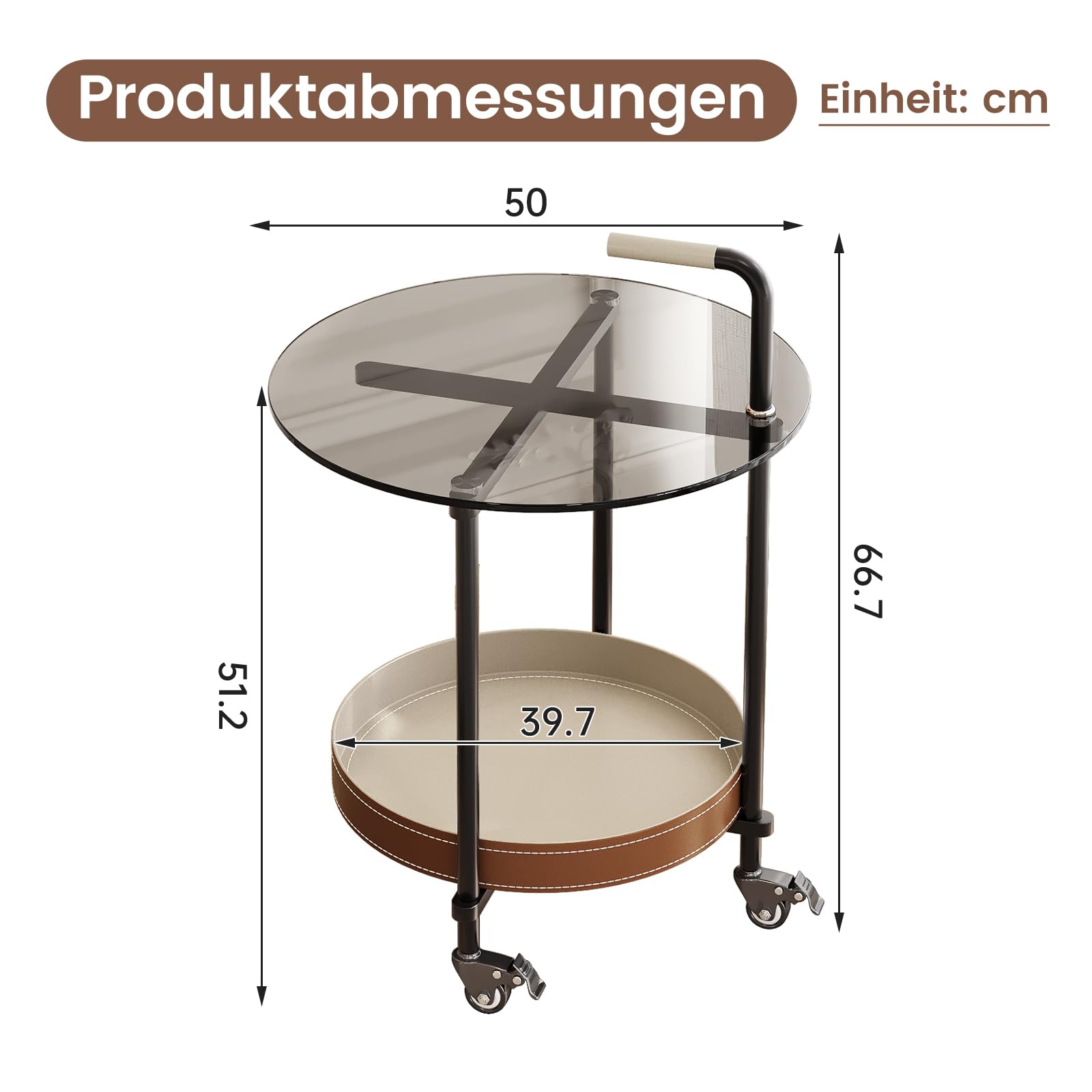 Guyii Beistelltisch mit Rollen, Runder Beistelltisch fürs Wohnzimmer, Mobiler Betttisch auf Rollen, Rolltisch Sofa Tisch, Couchtisch mit Ablage, Teewagen Beistelltische Modern (Stil B)