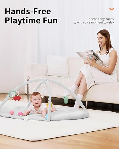 Miniatura 6 de ANGELBLISS Tapete de gimnasio 5 en 1 para bebé, reversible con 5 juguetes sensoriales para el desarrollo basado en escenarios, centro de actividades