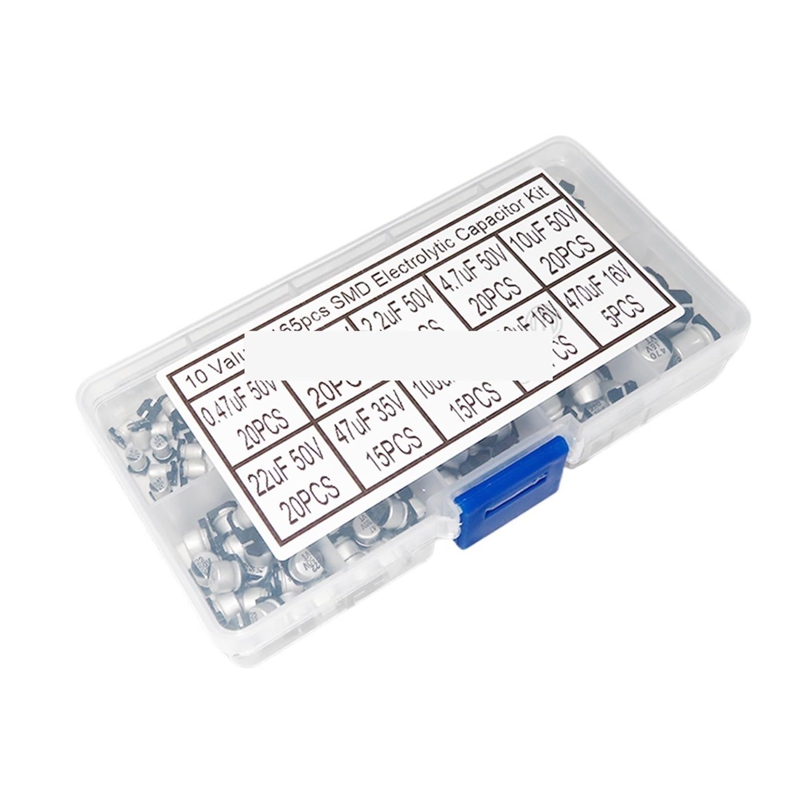 Kit de condensateurs électrolytiques CMS en aluminium avec 10 valeurs de 0.47 µF à 100 µF