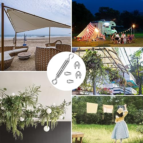 Drahtspanner Edelstahl,2 Stück Spannschlösser M6,5 Stück Drahtseil Kauschen,6 Stück Seilklemmen,Verstellbare Spannschlösser Seilspanner mit Haken Öse,für Seil,Sonnensegel,Gartendraht,Zaunspanner