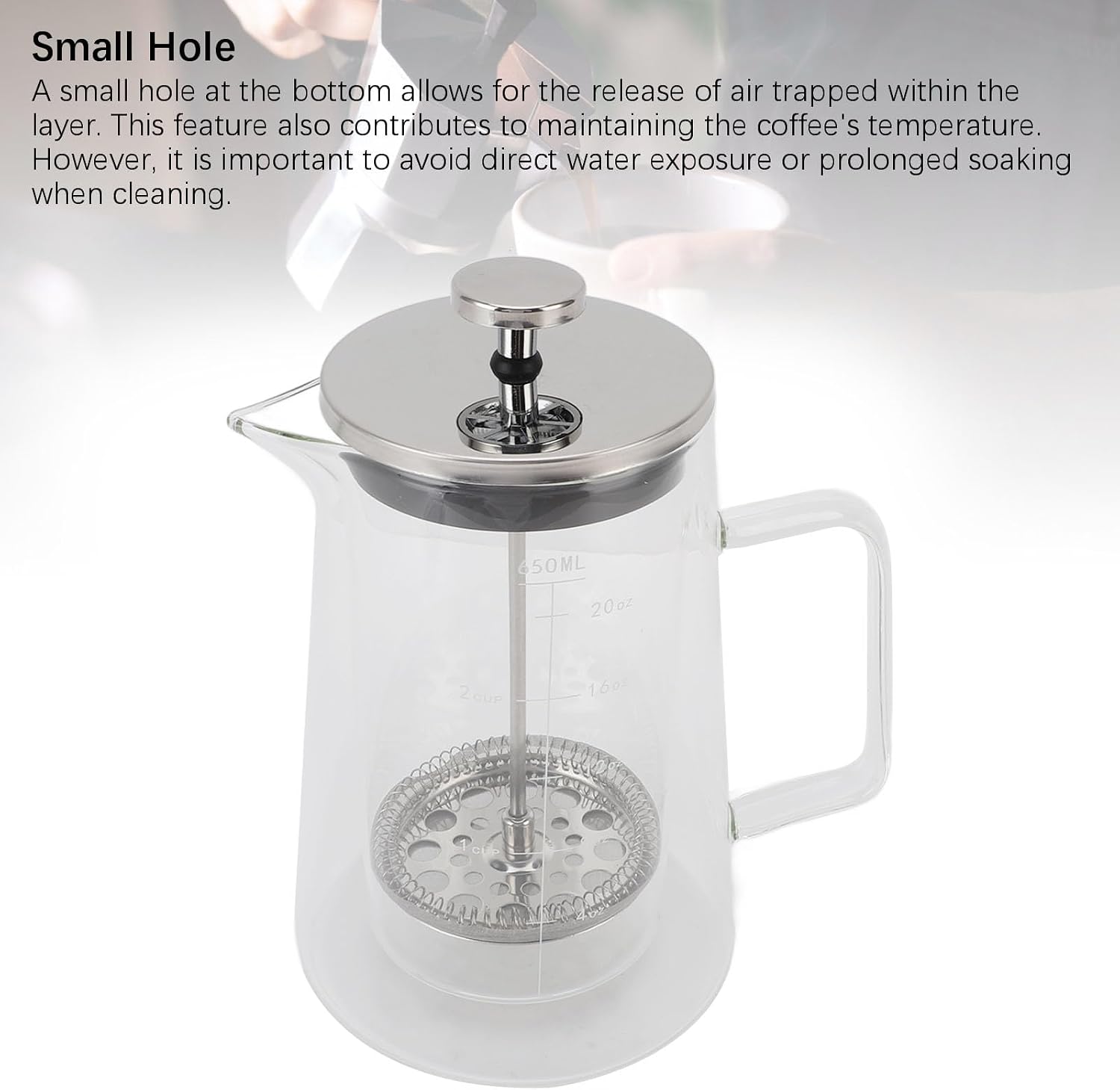 Fafeicy French Press Coffee Maker, High Borosilicate Glass with Stainless Steel Handle and V Shape Spout, for Home Studio Clubhouse Tea Room
