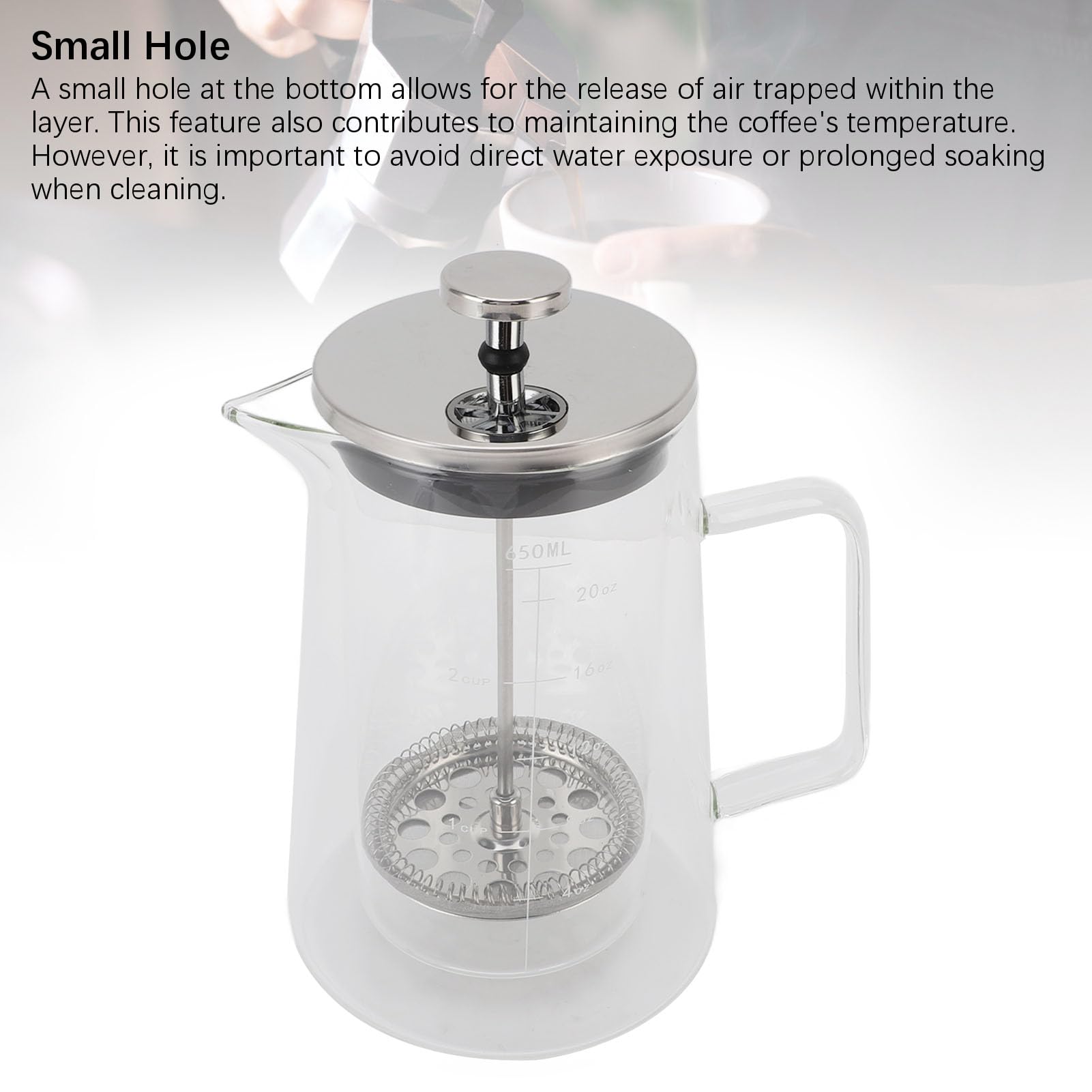 Ekspres do kawy French Press Szkło borokrzemianowe z podwójną ścianką 650 ml Odporny na wysokie temperatury zaparzacz do kawy z wylewką w kształcie litery V i uchwytem drabinkowym