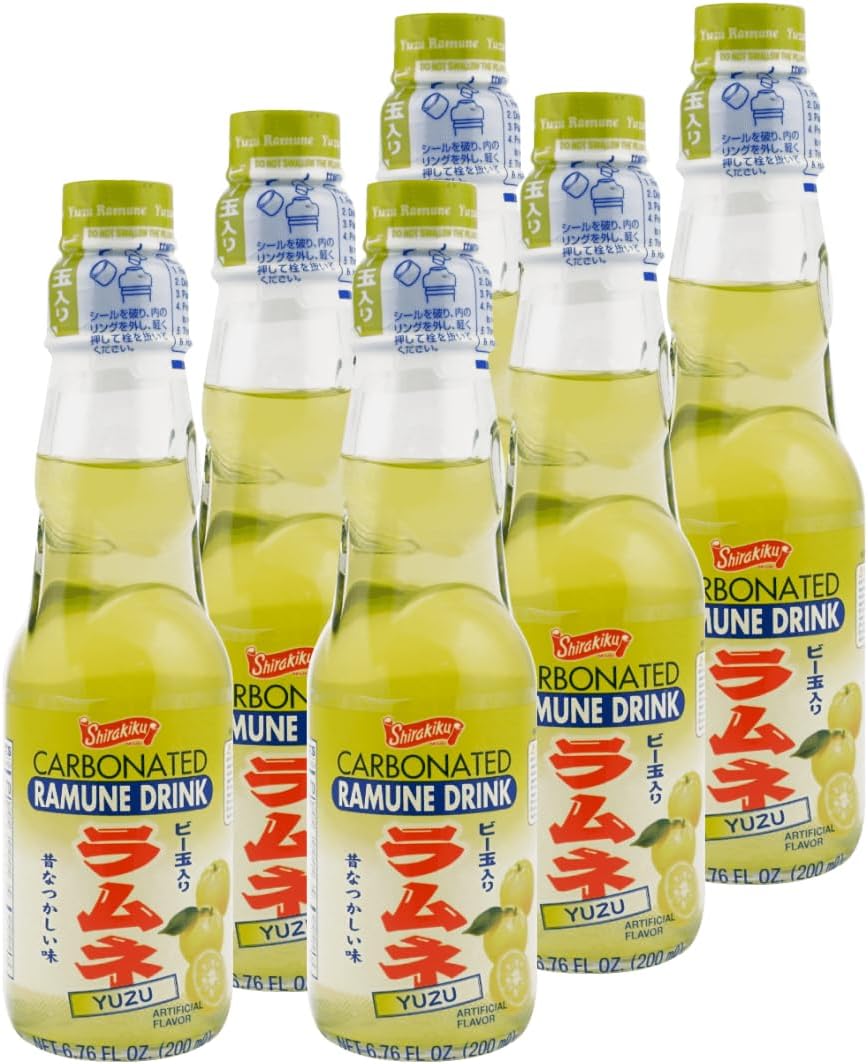 Ramune Drink, Carbonated Marble Soft Drink of Japan 6.76 oz (Yuzu, Pack of 6)