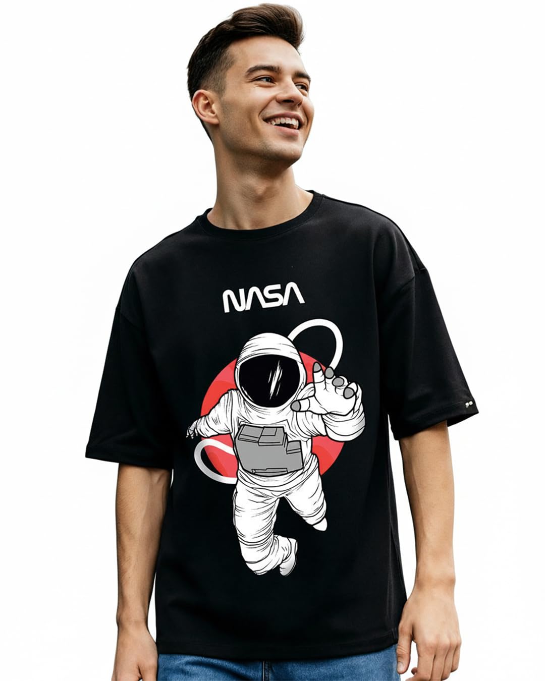 bewakoof Official NASA Merchandise Men's 100% Cotton 220 GSM Graphic Print Oversized Fit Round Neck T-Shirt-picture-32