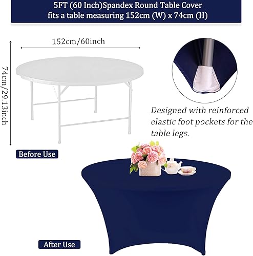 Miniatura 10 de Paquete de 4 manteles redondos de elastano de 5 pies de 60 pulgadas, color negro, elásticos, lavables y resistentes a las arrugas, mesa redonda