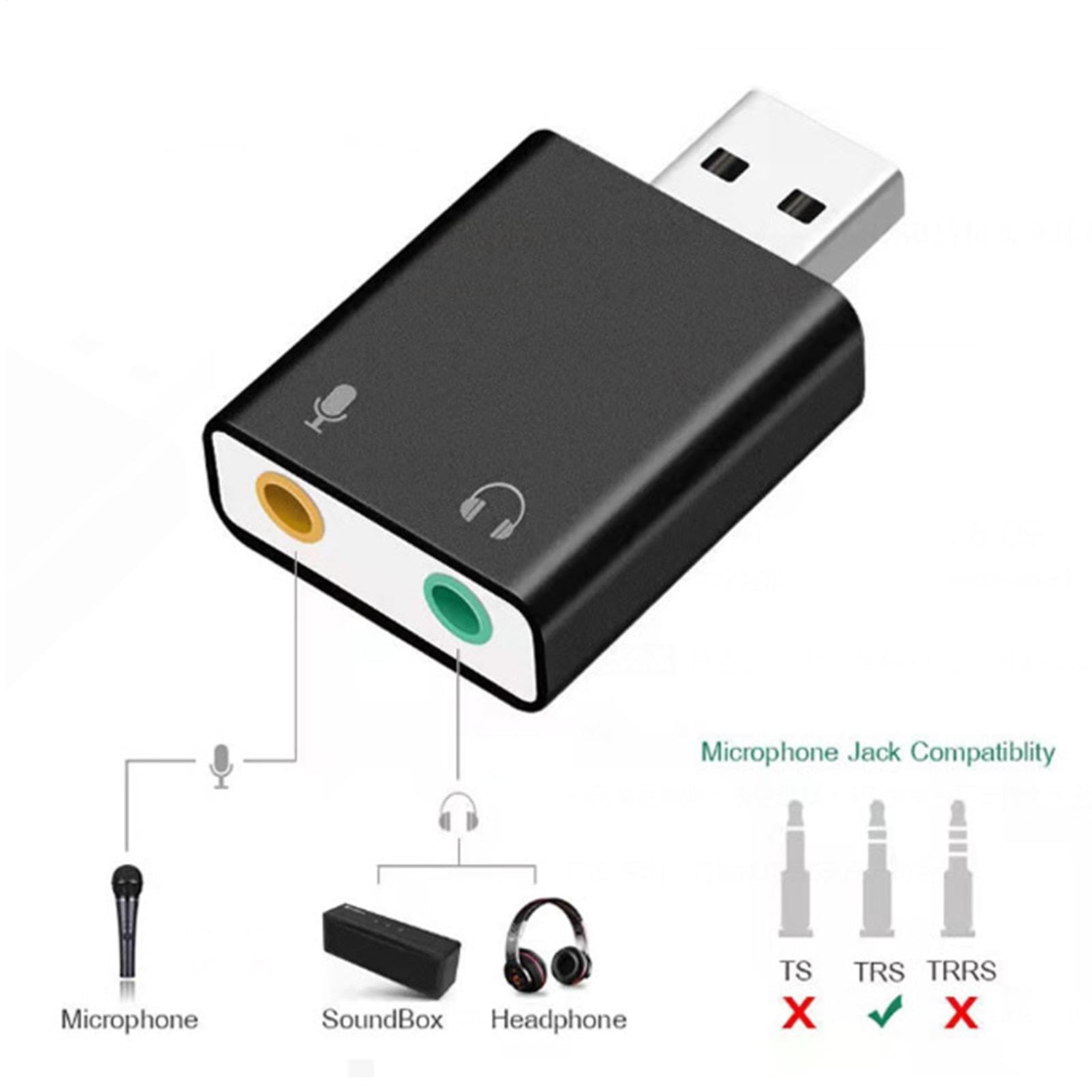 Adaptador de tarjeta de sonido USB: convertidor de audio de 3,5 mm, interfaz de sonido externo sin controlador, adaptador de audio de escritorio para computadora portátil, conector para micrófono para