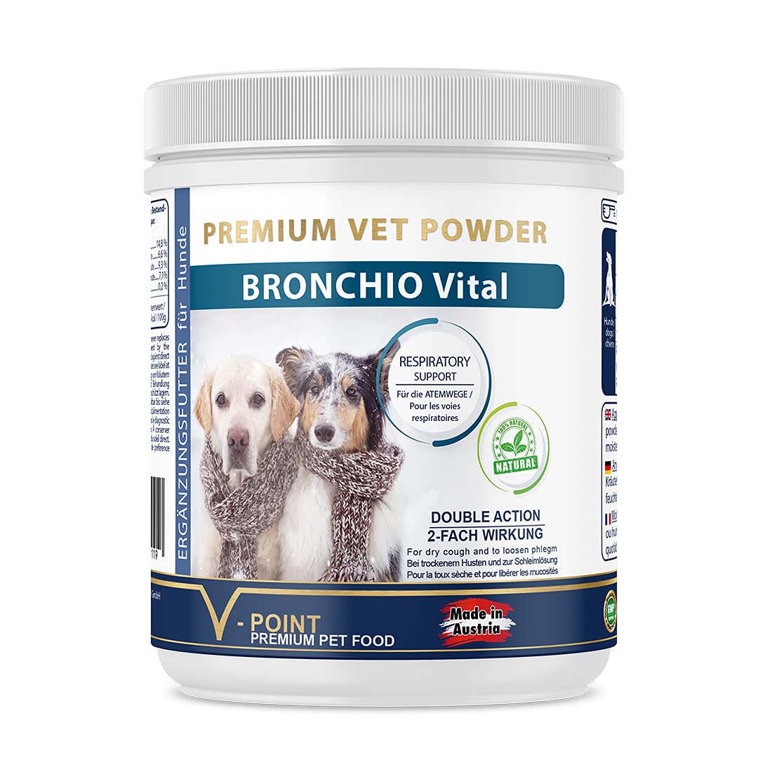 V-POINT BRONCHIO Vital for Dogs for Coughing and Discomfort of the Respiratory Tract Premium Herbal Powder with Very High Vitamin and Mineral Content (200 g)