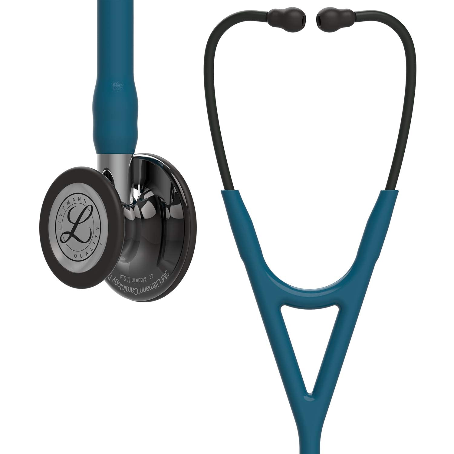 3M Littmann Cardiology IV, Stetoscopio diagnostico, testina con finitura altamente lucidata nerofumo, tubo auricolare blu caraibi, 6234 + GIMA ASTUCCIO PORTA FONENDO, Turchese, Uso Professionale