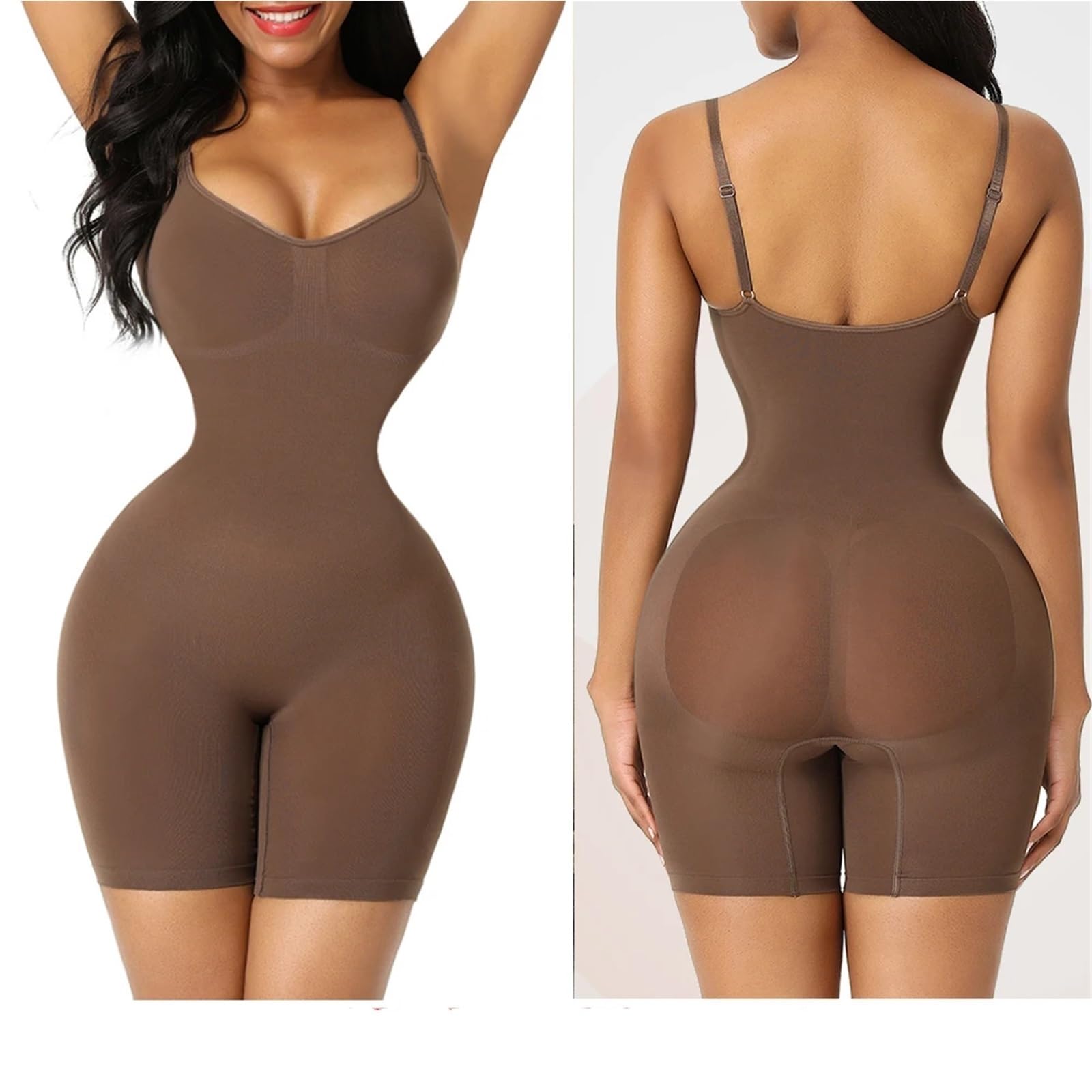 Bodysuit Shapewear 2 pezzi corsetto dimagrante in vita for donna body shaper corsetto dimagrante senza cuciture allenatore in vita shapewear body sollevatore di testa für Snellente(Brown Full Back,XS-