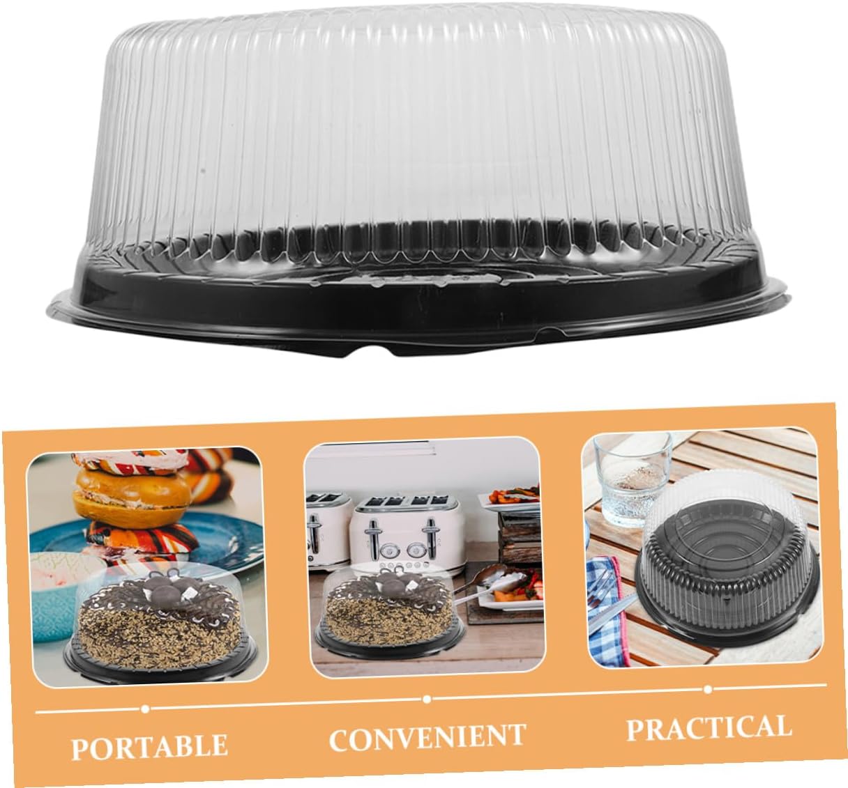 20pcs 8-inch round Cake Boxes with Lids Black Reusable Plastic Cake Carrier Containers for Birthday Desserts and Bakery Food Storage