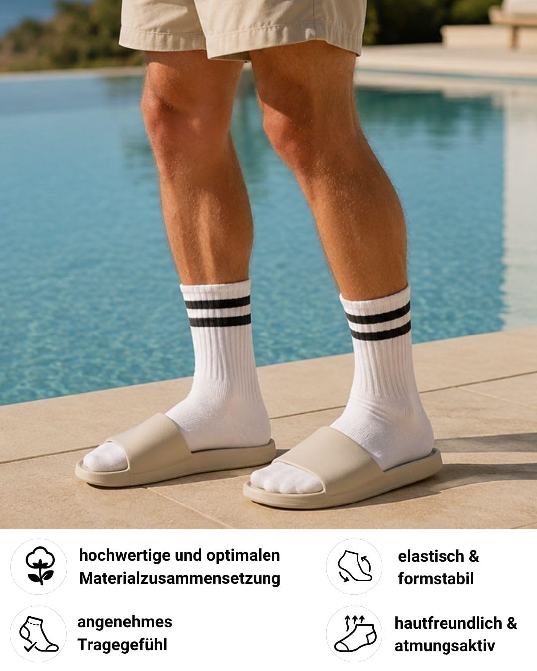 Socken Herren Damen Sportsocken Crew Tennissocken Gepolstert Atmungsaktive Baumwolle 5 Paar Premium Retro-Socken mit Streifen