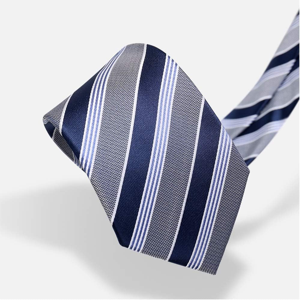 Fashion Men's Ties Formal Business 3.15'' Ties for Men Dark Light Blue Gray Striped Neckties + Gift Box