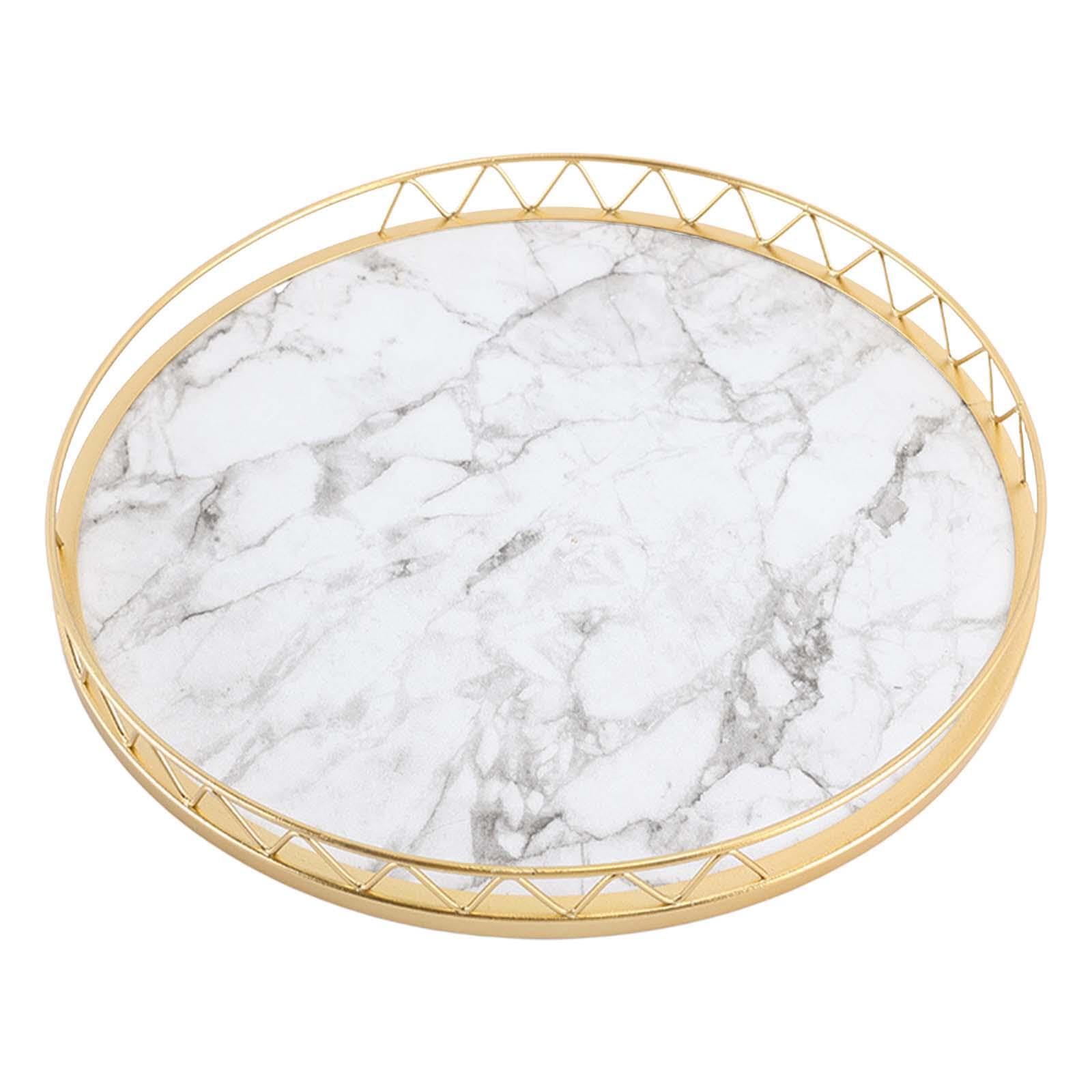 PIXZCSA Serving Tray Storage Platter Versatile Marble Texture Exquisite Events And Daily Serving Tray Storage Platter Cake Food Bold Border Desktop Organizer, White Small, 25.5x3cm