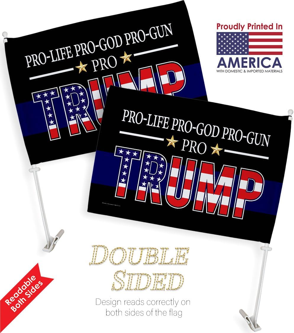 Pro Life Pro God Pro Gun Trump Flag For Car Blue Bandera Para Carros Window Clip Pole Mount Kit Rally Shooting 2024 Poster 47 Auto Decor MAGA Sign Outdoor Decorations Republican Gift Made In USA