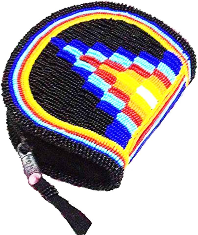 Coin Purse for Women Beaded Black Small Handmade - Zipper Mini Wallet Pouch Native American Style - Czech Seed Beads Leather Change Purse Cute Vintage Boho Wristlet Travel Compact