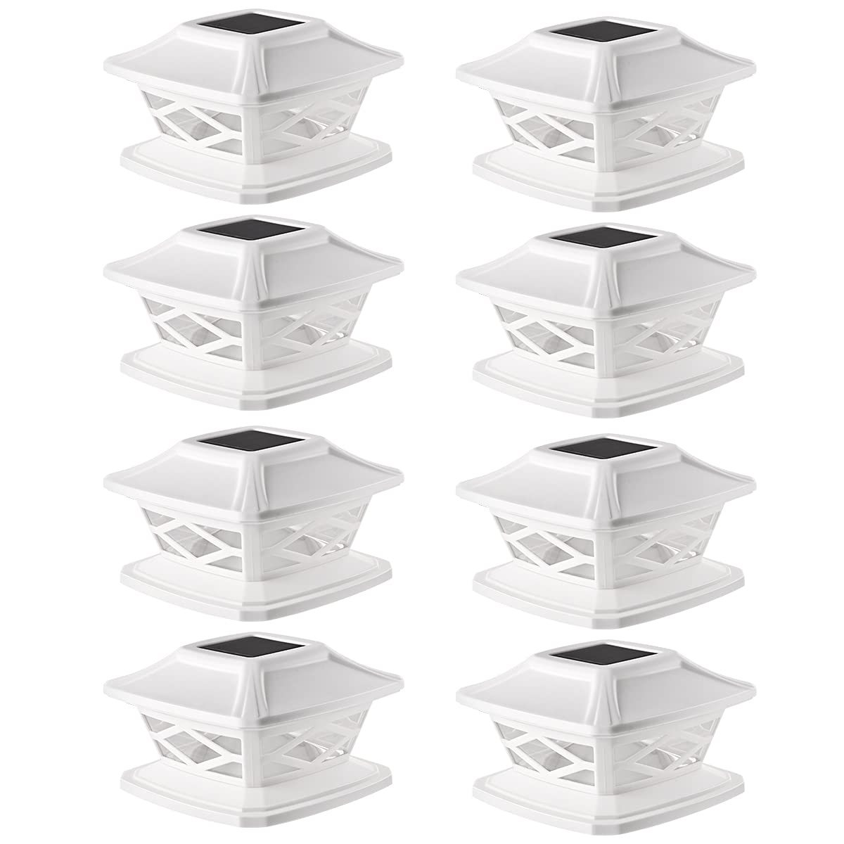 TWINSLUXES Solar Post Lights Outdoor 2 Modes Waterproof LED Solar Fence Cap Light for 3.5x3.5 4x4 5x5 and 6x6 Post in Patio,Deck Walkway and Garden Decoration.(White 8 Pack)â€¦â€¦â€¦