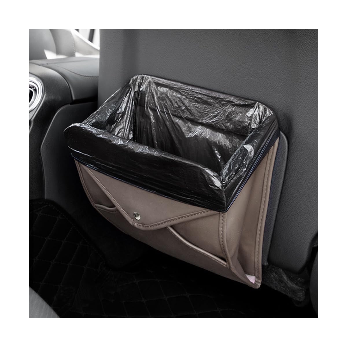 BELOMI - Cubo de basura plegable de cuero para coche, para colgar en el asiento del vehículo, multifunción, organizador de basura para interior de automóvil, bolsa, accesorios, ajuste universal, color marrón