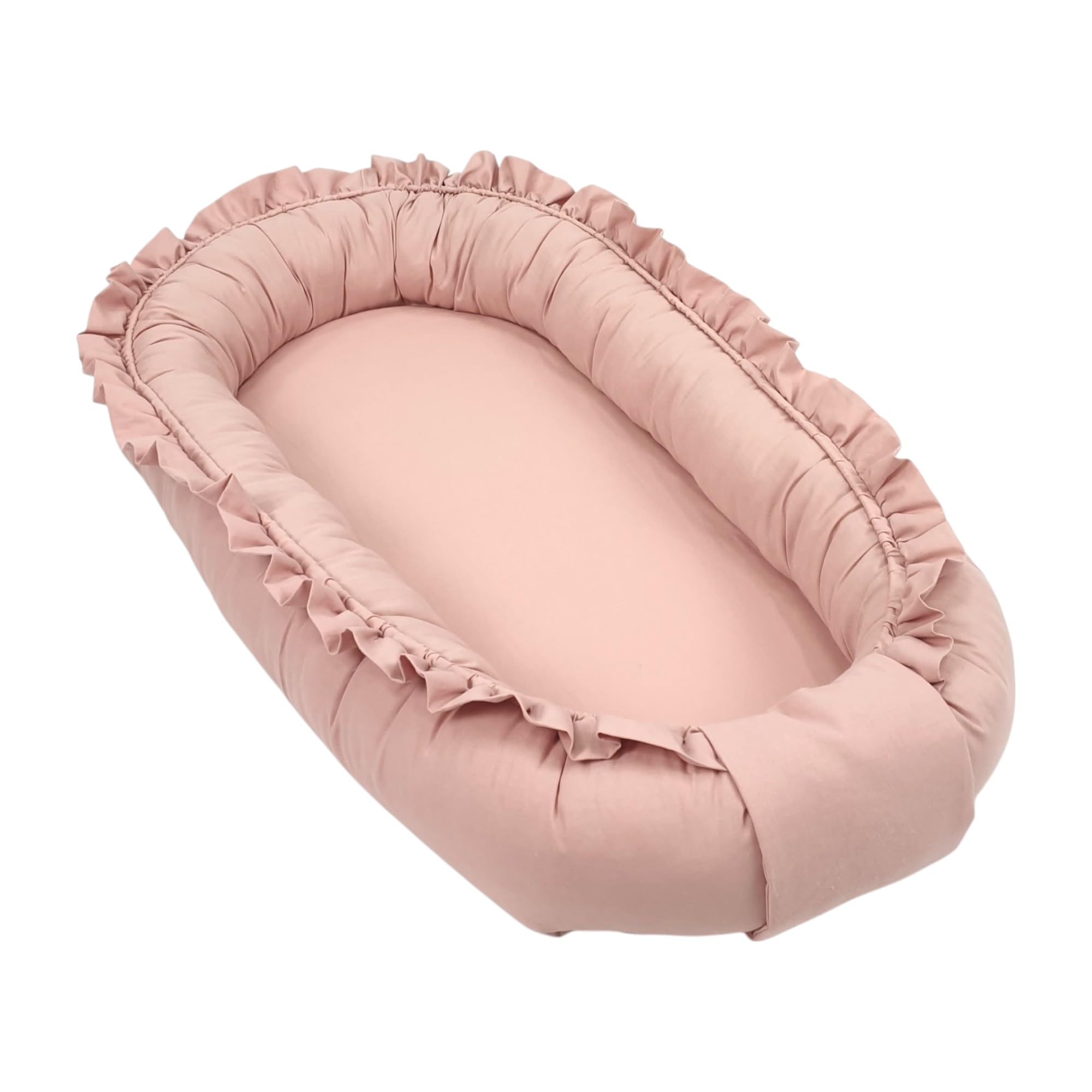 WIKLINOPOL Babynest per neonati – Nido per bebè 85x45 cm in rosa con volant – Nido portatile con materasso – Nido lavabile in 100% cotone – Sicuro per casa e viaggi