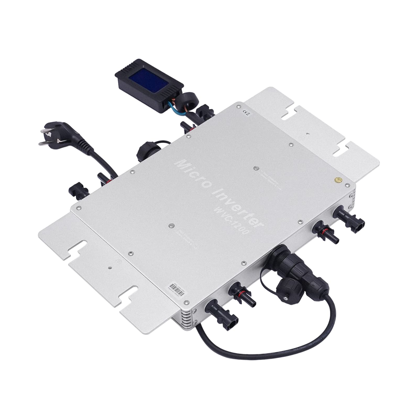 Solar Wechselrichter Mikro Wechselrichter Wasserdichter Netzbinder Wechselrichter PV Solar Grid Tie Micro Inverter Modul LCD Anzeige Elektrische Isolierung 1200W (Silver)