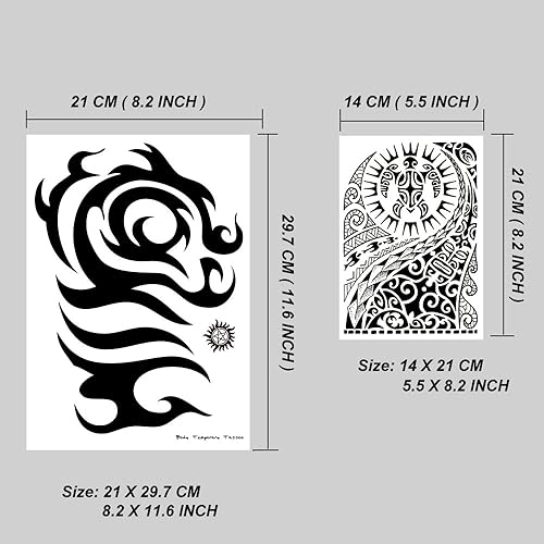 Miniatura 10 de Tatuajes temporales tribales grandes, calcomanías de tatuaje de tótem grande para hombres y hombres, tatuaje falso de brazo impermeable para