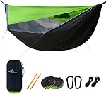 Camping Hammock with Mosquito Net and Ridge Rope, Extra Large for 2 Person, Lightweight Hanging Hammocks Tree Straps, All-in-one Fast Open Hammock for Outside, Hiking, and Travel