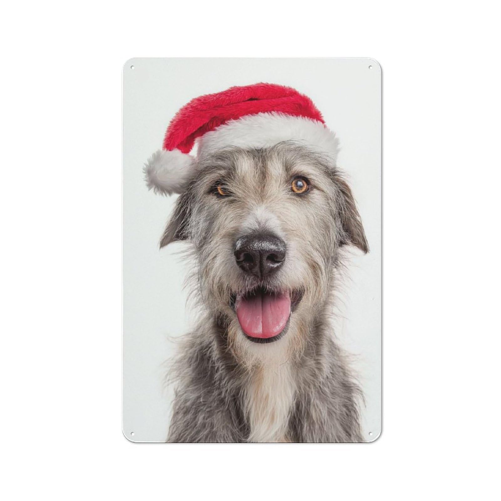 Junmoney Irish Wolfhound Dog With Santa Hat Portrait Tin Sign 30X20cm With For Hallway Wall, Vintage Decor, For Home Interiors, Feature Walls And Decorative Displays