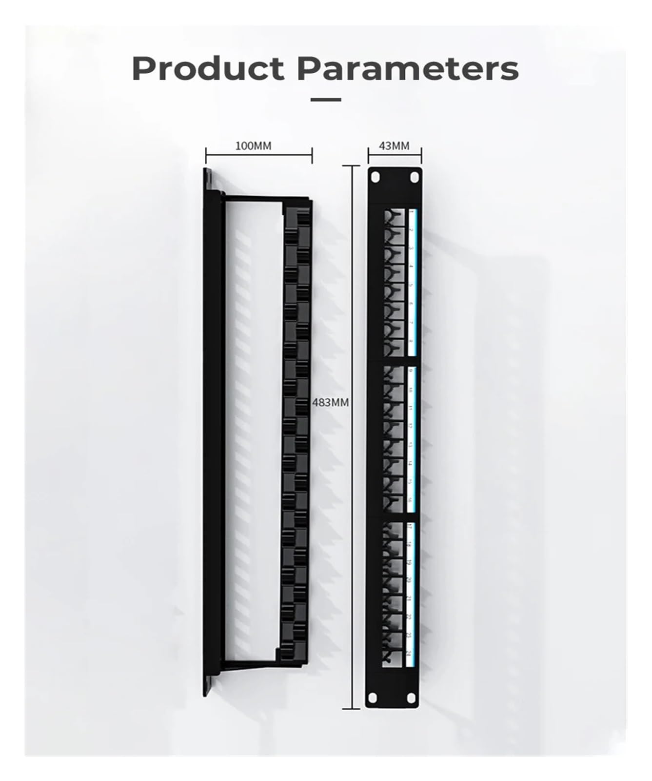 24-portowy pusty panel krosowy UTP z regulowaną tylną listwą do zarządzania kablami do RJ45 CAT5e, CAT6, CAT6A, U, HDMI