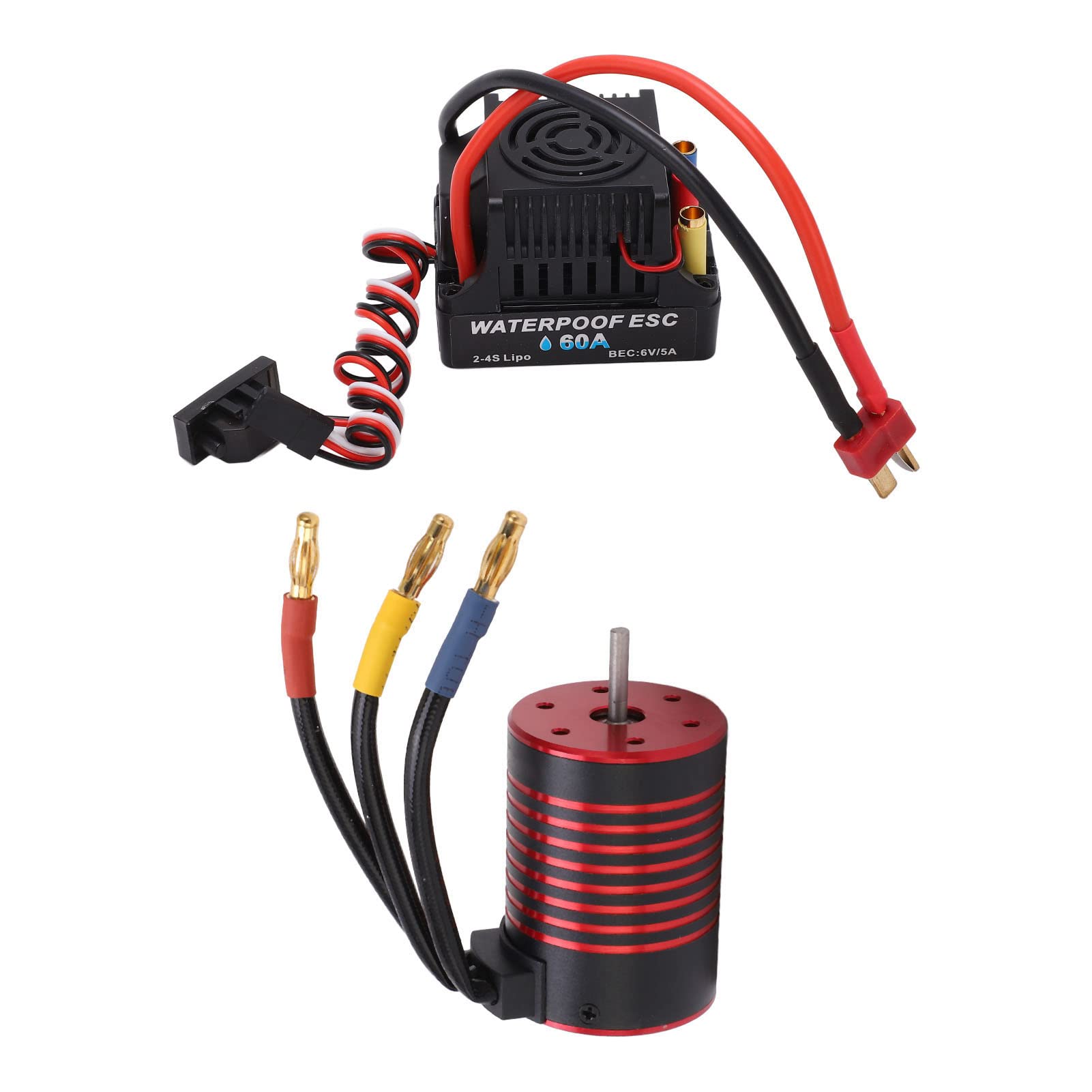 Set motore senza brushless, impermeabile, ESC Brushless, regolatore di velocità elettrico, 60 A, ESC 1/10, 4 poli, per auto giocattolo (3100 KV)