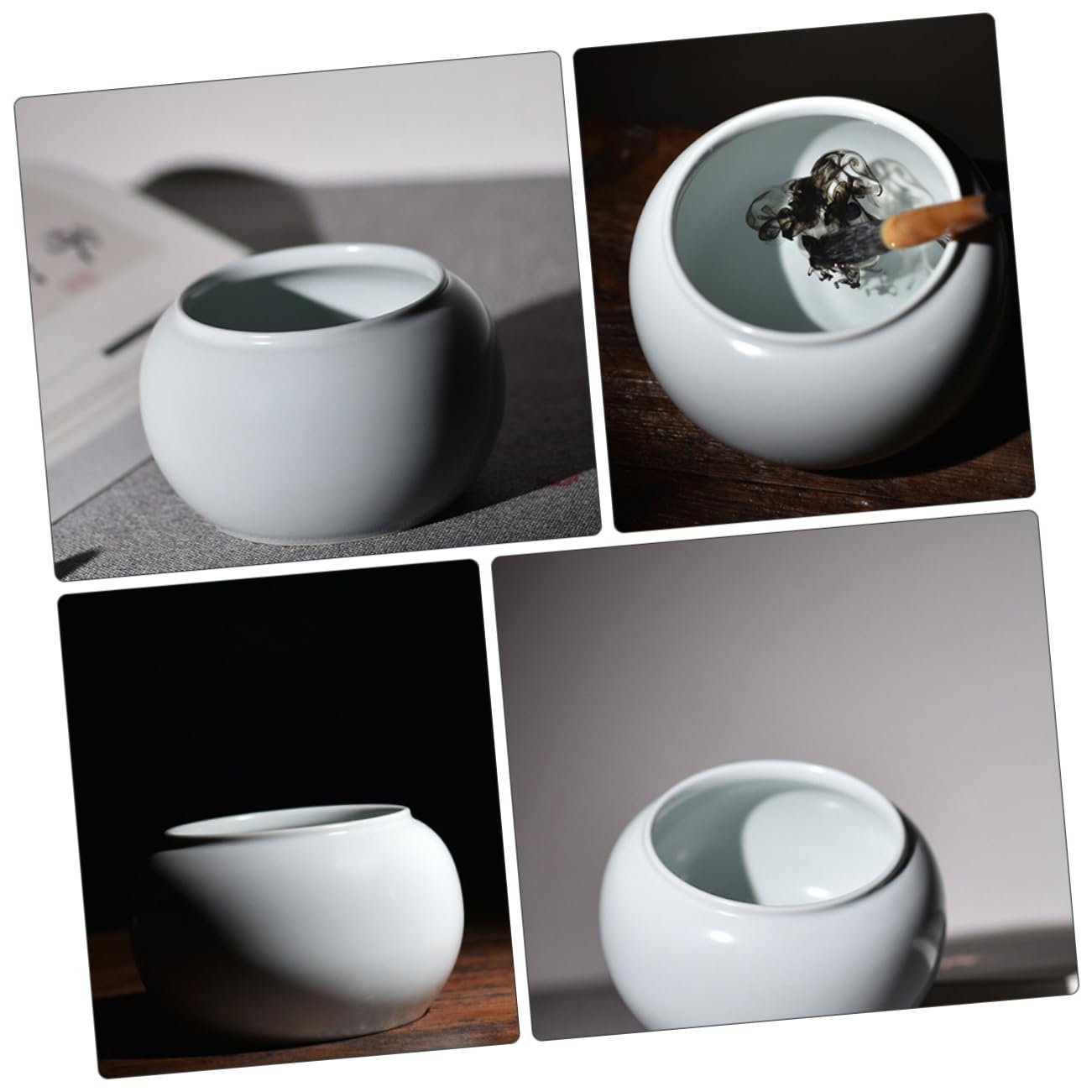 Lave-pinceaux à Encre en Céramique Blanc, Bol à Thé Portable Simple et Élégant, pour Cérémonie du Thé et Nettoyage d'encre