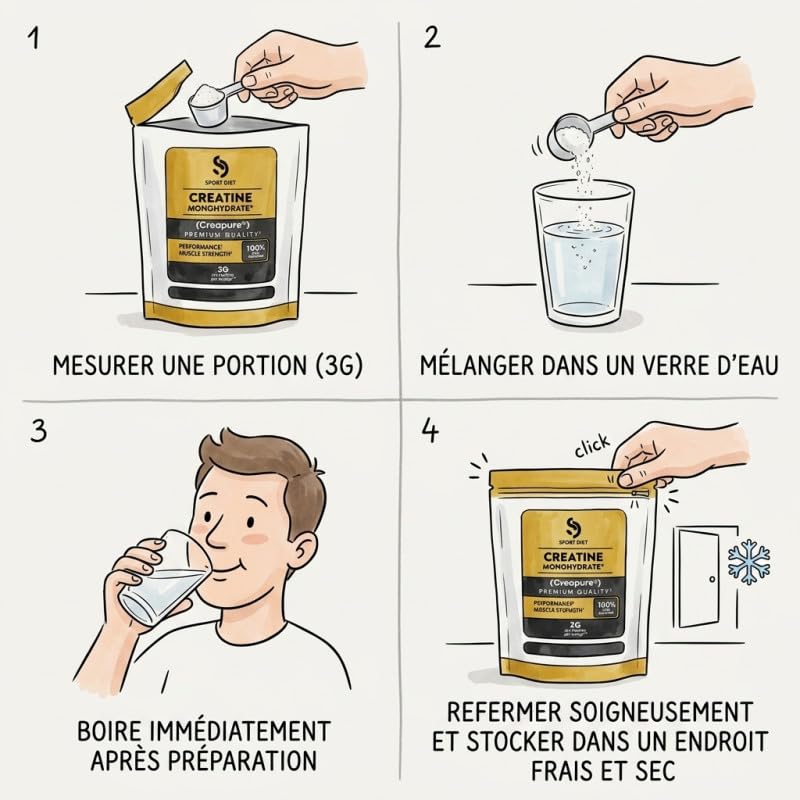 CRÉATINE MONOHYDRATE CREAPURE – Poudre Ultra-Pure 500g – 3g par Portion – Puissance, Explosivité, Performance – Sans Impuretés – Idéal Musculation, Cross-Training, Sports Intenses – SportDiet