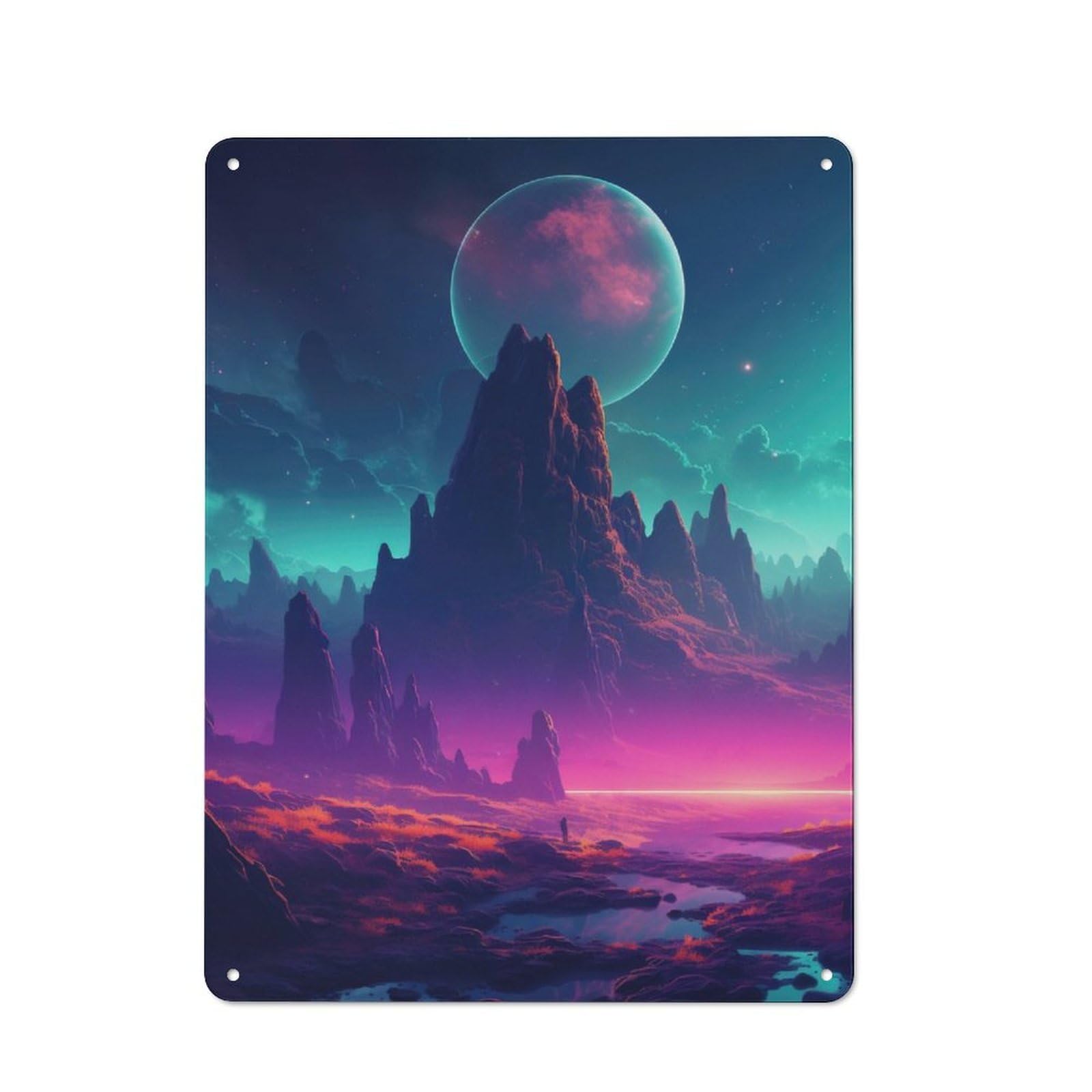 Junmoney Nocturnal Synthwave Peaks Rustic Metal Plaque 40X30cm For Hobby Room Or Studio, For Vintage Wall Decor Fans, For Garage And Workshop Walls